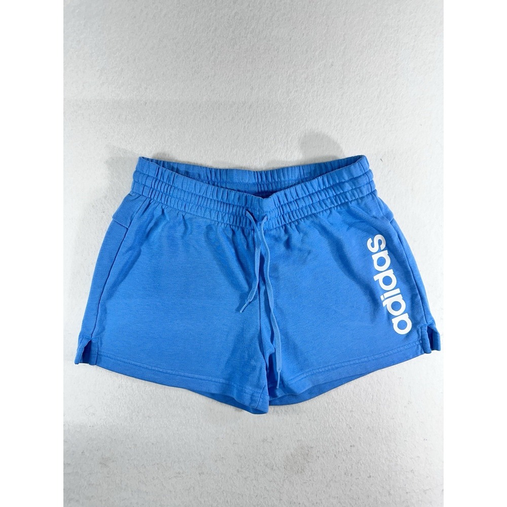 Adidas Blue French Terry Logo Drawstring Athletic Shorts Women's Size Small - Picture 2 of 9